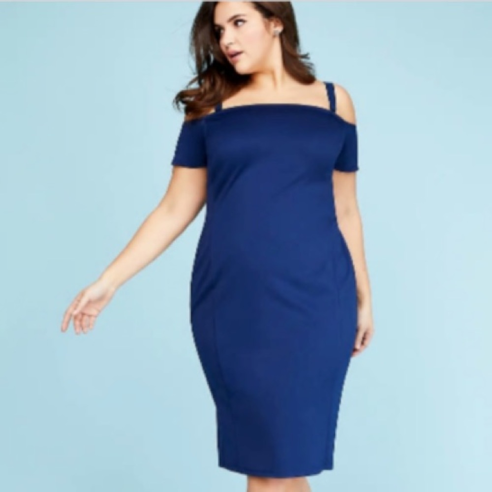 Lane Bryant Blue Off The Shoulder Fitted Sheath Dress NWT